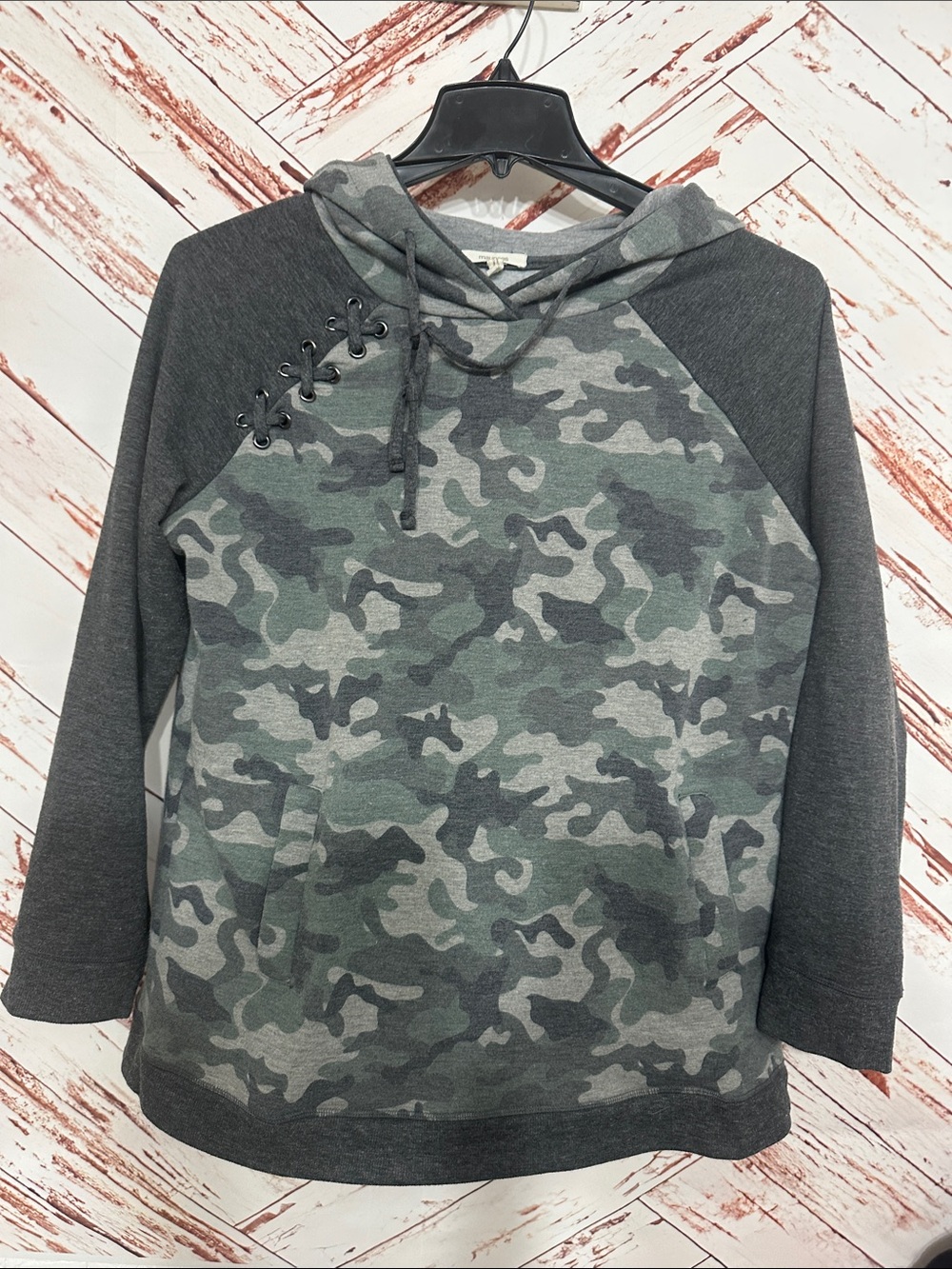 Maurices Green Gray Camouflage Hooded Sweatshirt